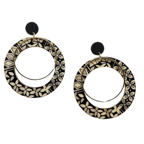 Boucle d'oreille en bois, fer, avec bois, vernis au four, bijoux de mode & pour femme & creux, noire, Vendu par paire
