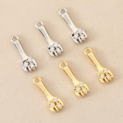 Cubic Zirconia Micro Pave Brass Pendant, Fork, plated, DIY & micro pave cubic zirconia 
