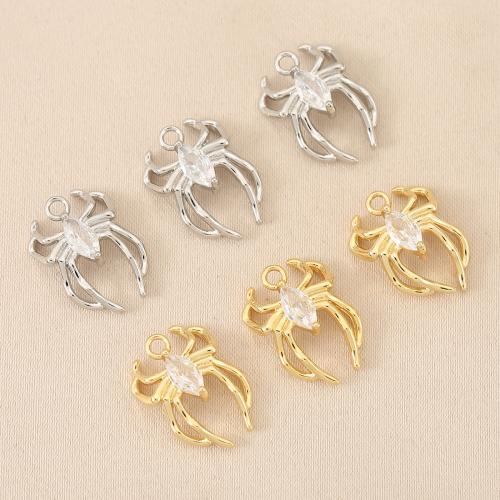 Cubic Zirconia Micro Pave Brass Pendant, Spider, gold color plated, DIY & micro pave cubic zirconia, mixed colors 