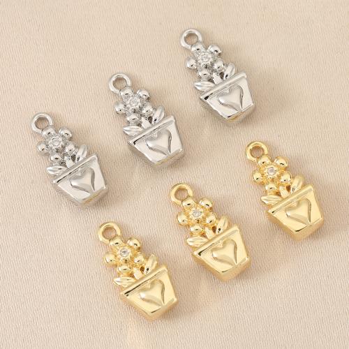 Cubic Zirconia Micro Pave Brass Pendant, plant pot, plated, DIY & micro pave cubic zirconia 