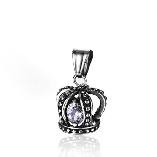 Rhinestone Stainless Steel Pendants, 304 Stainless Steel, Crown, DIY & with rhinestone & hollow 