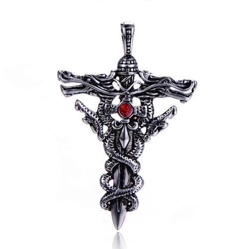 Rhinestone Stainless Steel Pendants, 304 Stainless Steel, Wrapped Cross, plated, vintage & DIY & with rhinestone 