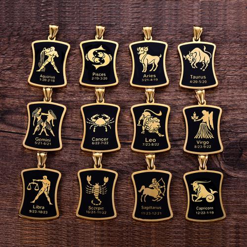 Titanium Steel Pendants, 12 Signs of the Zodiac, gold color plated, DIY & epoxy gel 