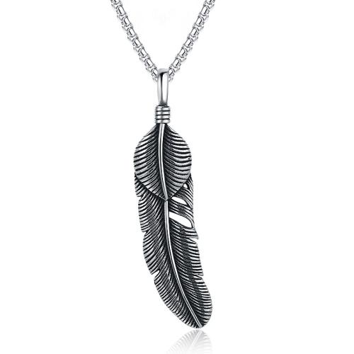 Acier titane collier, forme de plume, Vintage & pour homme, couleur originale Environ 23.6 pouce, Vendu par PC