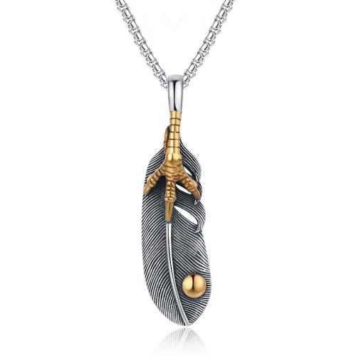 Acier titane collier, forme de plume, Placage, Vintage & pour homme Environ 23.6 pouce, Vendu par PC