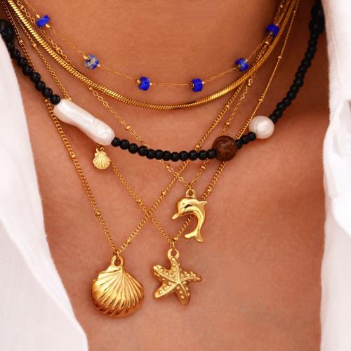 Acier titane Collier et bracelet, avec Pierre naturelle & perle d'eau douce cultivée, Placage de couleur d'or, styles différents pour le choix & pour femme, Vendu par PC
