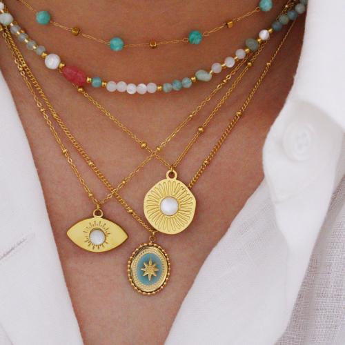 Acier titane collier, avec Amazonite & coquille blanche, Placage de couleur d'or, styles différents pour le choix & pour femme, Vendu par PC