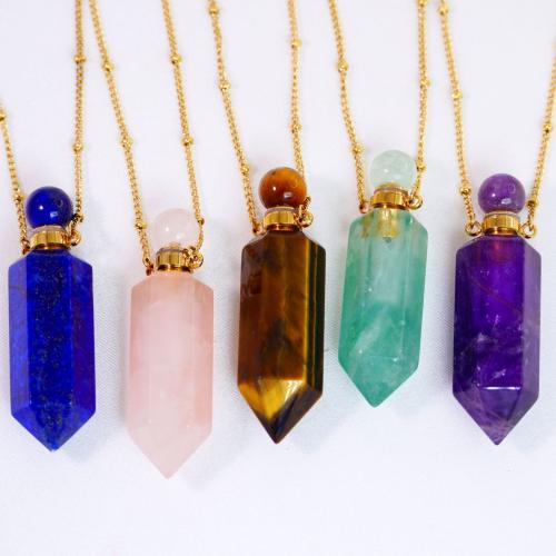 Acier titane Collier de bouteille de parfum, avec pierre gemme, Motif géométrique, Placage de couleur d'or, différents matériaux pour le choix & unisexe Environ 25.6 pouce, Vendu par PC[