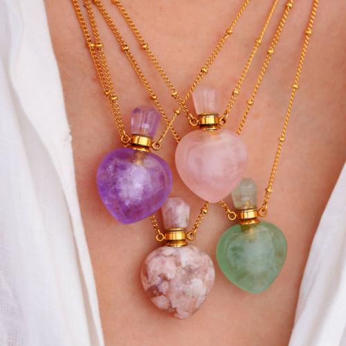 Acier titane Collier de bouteille de parfum, avec pierre gemme, avec 2inch chaînes de rallonge, coeur, Placage de couleur d'or, différents matériaux pour le choix & unisexe Environ 25.6 pouce, Vendu par PC