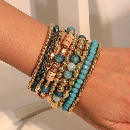 Laine cordon Bracelet, plastique revêtu de cuivre, avec cristal & bois & résine, bijoux de mode, plus de couleurs à choisir é, Vendu par fixé