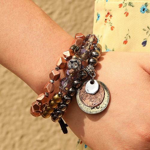 Mixed Material Bracelets, Crystal, with Rhinestone & Copper Coated Plastic & Zinc Alloy, fashion jewelry 