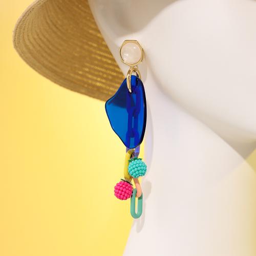 Boucle d'oreille de goutte acrylique, avec plastique revêtu de cuivre, bijoux de mode, plus de couleurs à choisir, Vendu par paire