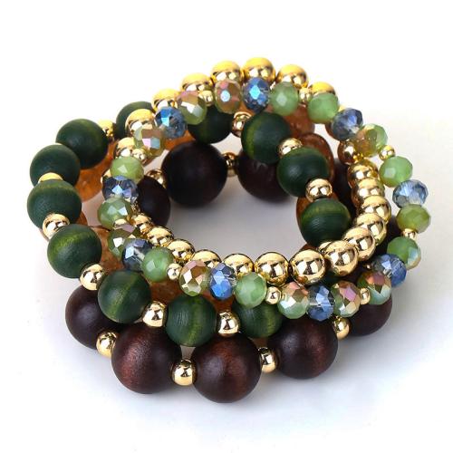 Mixed Material Bracelets, Wood, with Glass & Copper Coated Plastic, fashion jewelry Healthy Bracelet 