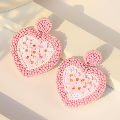 Mode erstellen Glas Samen Ohrring, Seedbead, mit Stoff & Glas, Modeschmuck, Rosa, verkauft von Paar