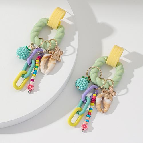 Boucle d'oreille de goutte acrylique, avec alliage de zinc, bijoux de mode, vert, Vendu par paire