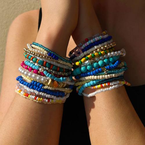 Mixed Material Bracelets, Glass, with Copper Coated Plastic & Plastic Pearl, fashion jewelry 