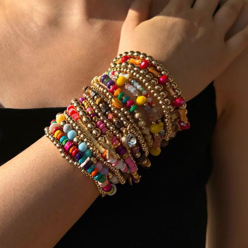 Mixed Material Bracelets, Natural Stone, with Seedbead & Glass & Copper Coated Plastic & Zinc Alloy, fashion jewelry 