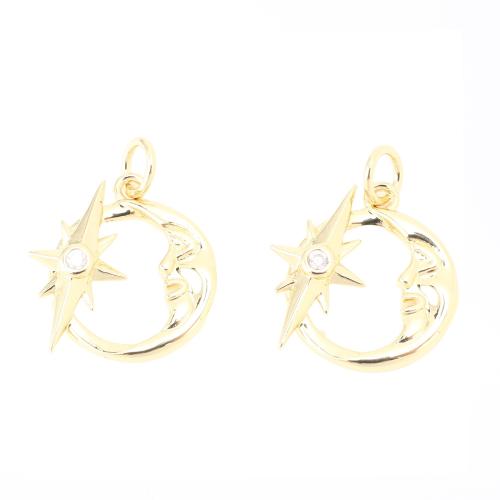 Cubic Zirconia Micro Pave Brass Pendant, DIY & micro pave cubic zirconia & hollow, golden 