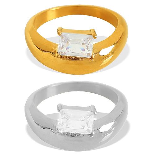 Cubic Zirconia anillo de dedo de acero inoxidable, acero inoxidable 304, chapado, diverso tamaño para la opción & micro arcilla de zirconia cúbica & para mujer, más colores para la opción, Vendido por UD