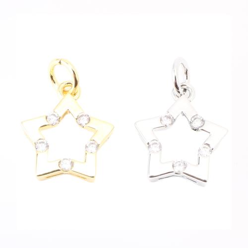 Cubic Zirconia Micro Pave Brass Pendant, Star, DIY & micro pave cubic zirconia & hollow 