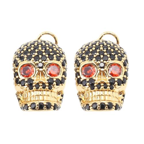 Cubic Zirconia Micro Pave Brass Pendant, Skull, DIY & micro pave cubic zirconia, golden 