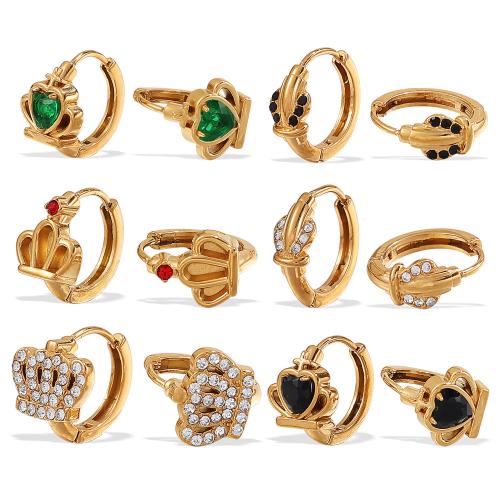 ステンレス　ダングル ピアス, 304ステンレススチール, メッキ, 異なるスタイルを選択 & 女性用 & ライン石のある, 金色, 売り手 ペア
