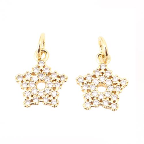 Cubic Zirconia Micro Pave Brass Pendant, Star, DIY & micro pave cubic zirconia & hollow, golden 