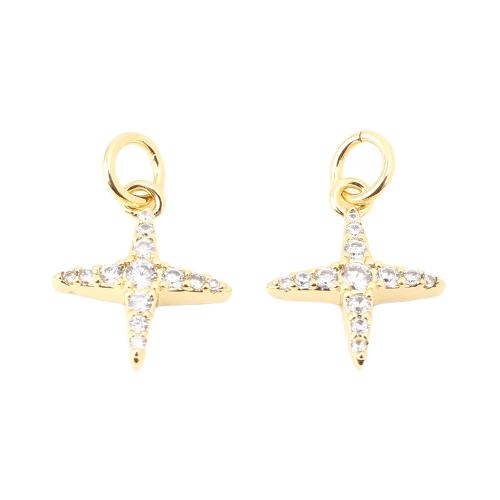 Cubic Zirconia Micro Pave Brass Pendant, Cross, DIY & micro pave cubic zirconia, gold 