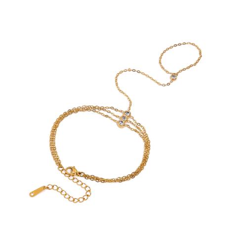 Acier inoxydable 304 bracelet anneau, Plaqué or 18K, bijoux de mode & pavé de micro zircon & pour femme, Vendu par PC