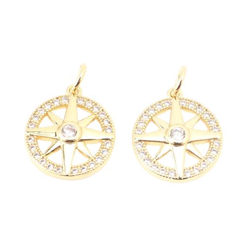 Cubic Zirconia Micro Pave Brass Pendant, Round, DIY & micro pave cubic zirconia & hollow, gold 