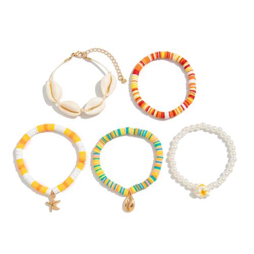 Pulseras de materiales mezclados, Arcilla polimero, con Hilo elástico & Nácar & plástico recubierto de cobre & Perlas plásticas, hecho a mano, Joyería & diferentes estilos para la opción & para mujer, color mixto, Vendido por Set