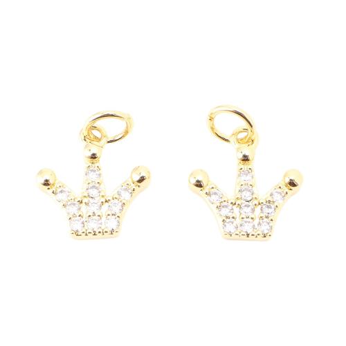 Colgante de Micro Pavé de Zirconía Cúbica, metal, Corona, Bricolaje & micro arcilla de zirconia cúbica, dorado, 12x11x2.5mm, Vendido por UD