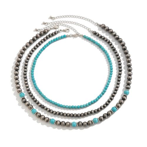 Sets de Joyería Turquesa, plástico recubierto de cobre, con turquesa, chapado en color de plata antigua, tres piezas & diferentes estilos para la opción & para mujer, Vendido por Set