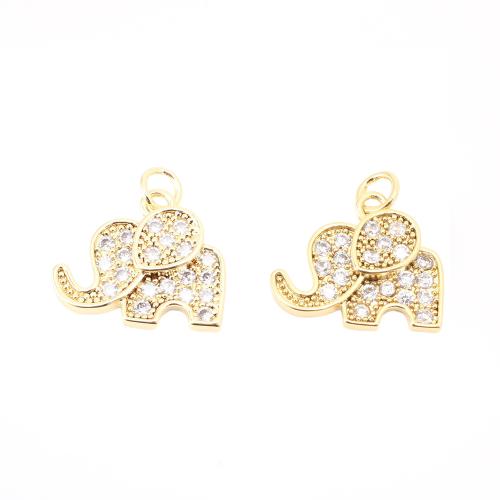Colgante de Micro Pavé de Zirconía Cúbica, metal, Elefante, Bricolaje & micro arcilla de zirconia cúbica, dorado, 12x15x3mm, Vendido por UD
