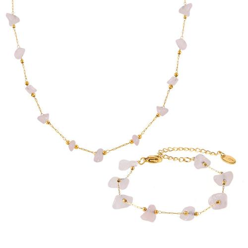 Conjuntos de joyería de acero inoxidable, acero inoxidable 304, con Piedra natural, chapado, para mujer, dorado, Vendido por UD
