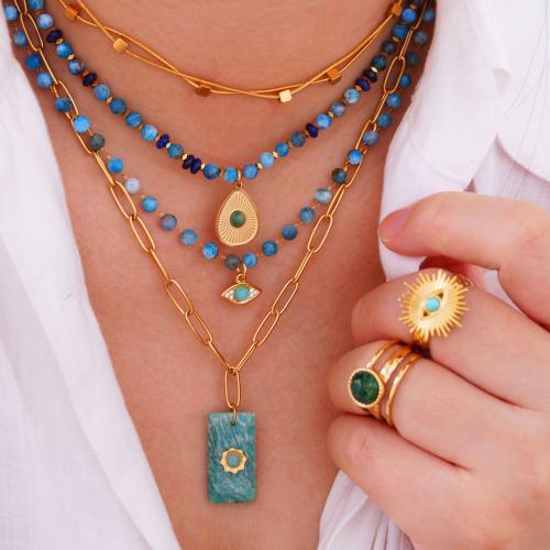 Acier titane parure de bijoux, avec Amazonite, Placage de couleur d'or, styles différents pour le choix & pour femme, Vendu par PC