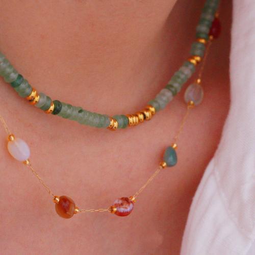 Acier titane Collier et bracelet, avec Pierre naturelle, Placage de couleur d'or, styles différents pour le choix & pour femme, Vendu par PC
