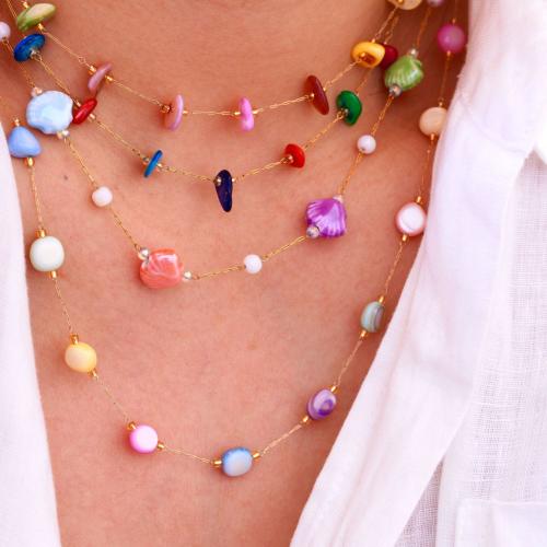 Acier titane collier, avec coquille, Placage de couleur d'or, Style bohème & pour femme, plus de couleurs à choisir Environ 16-18 pouce, Vendu par PC