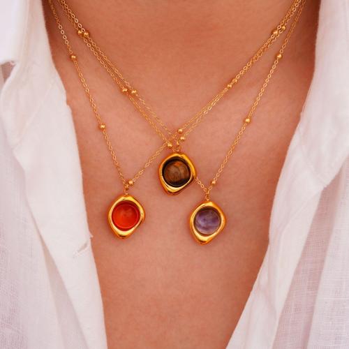 Acier titane collier, avec pierre gemme, Placage de couleur d'or, différents matériaux pour le choix & pour femme Environ 16-18 pouce, Vendu par PC
