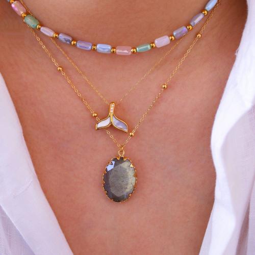 Acier titane parure de bijoux, avec Labradorite, Placage de couleur d'or, styles différents pour le choix & pour femme & avec strass, Vendu par PC