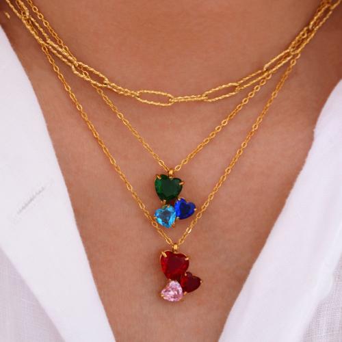 Acier titane parure de bijoux, coeur, Placage de couleur d'or, styles différents pour le choix & pour femme & avec zircone cubique, Vendu par PC