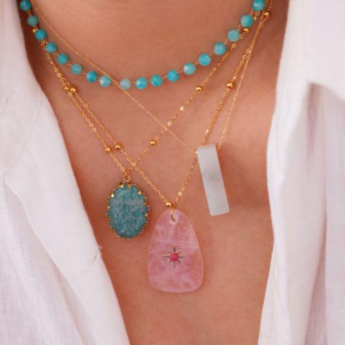 Acier titane collier, avec pierre gemme, Placage de couleur d'or, styles différents pour le choix & pour femme Environ 16-18 pouce, Vendu par PC