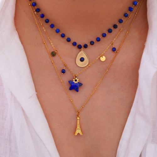 Acier titane collier, avec pierre gemme, Placage de couleur d'or, styles différents pour le choix & pour femme Environ 16-18 pouce, Vendu par PC