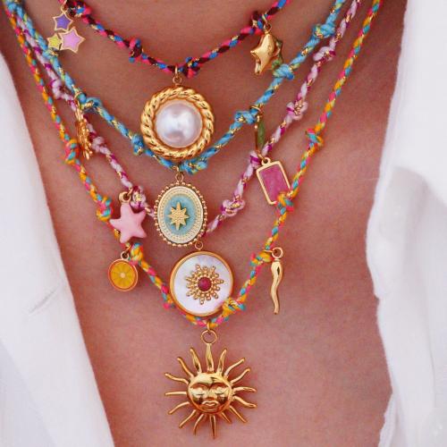 Acier titane Collier et bracelet, avec Pierre naturelle & cordon de polyester, Placage de couleur d'or, styles différents pour le choix & pour femme, Vendu par PC