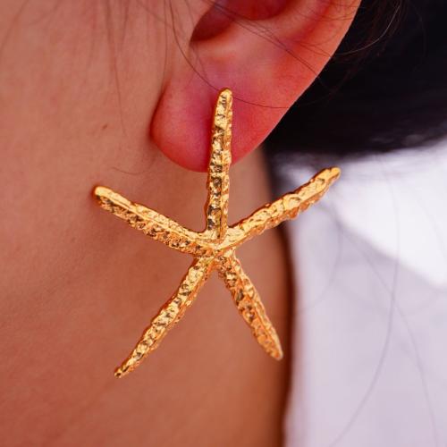 Acier titane boucle d oreille dormeuse, étoile de mer, Placage de couleur d'or, bijoux de mode & pour femme Vendu par paire