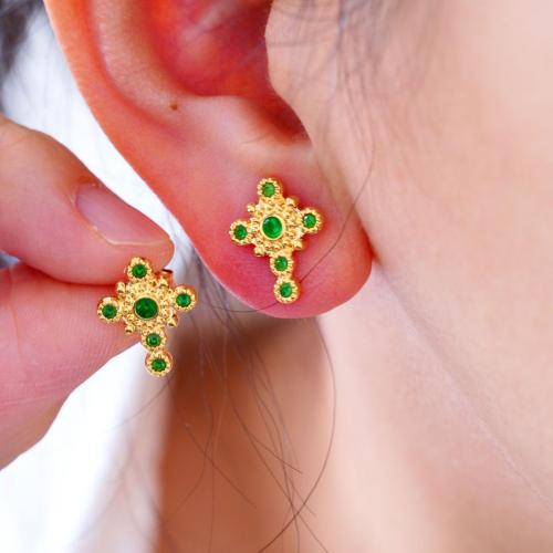 Acier titane boucle d oreille dormeuse, croix, Placage de couleur d'or, pour femme & avec strass Vendu par paire