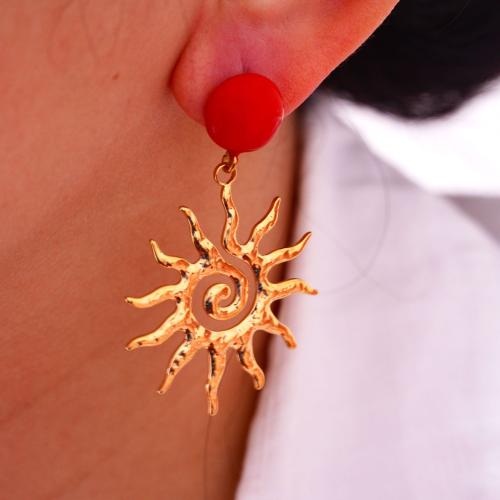 Acier titane Boucle d'oreille goutte, soleil, Placage de couleur d'or, pour femme & émail Vendu par paire