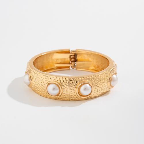 Fashion Zinc Alloy Bangle, with Plastic Pearl, plated, fashion jewelry & Unisex, golden 
