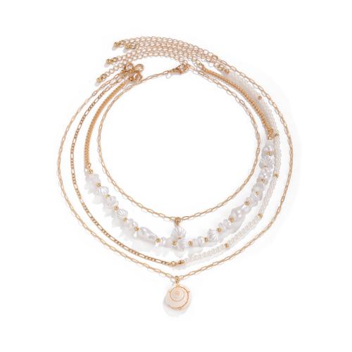 Collier de mode Multi couche, alliage de zinc, avec chaîne en laiton & chaîne de fer & turquoise & coquille & perle de plastique, fait à la main, multicouche & styles différents pour le choix & pour femme & émail, plus de couleurs à choisir, Vendu par fixé