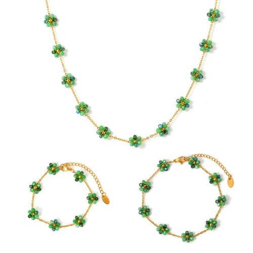 Conjuntos de joyería de acero inoxidable, acero inoxidable 304, con Cristal, chapado, diferentes estilos para la opción & para mujer, más colores para la opción, Vendido por UD